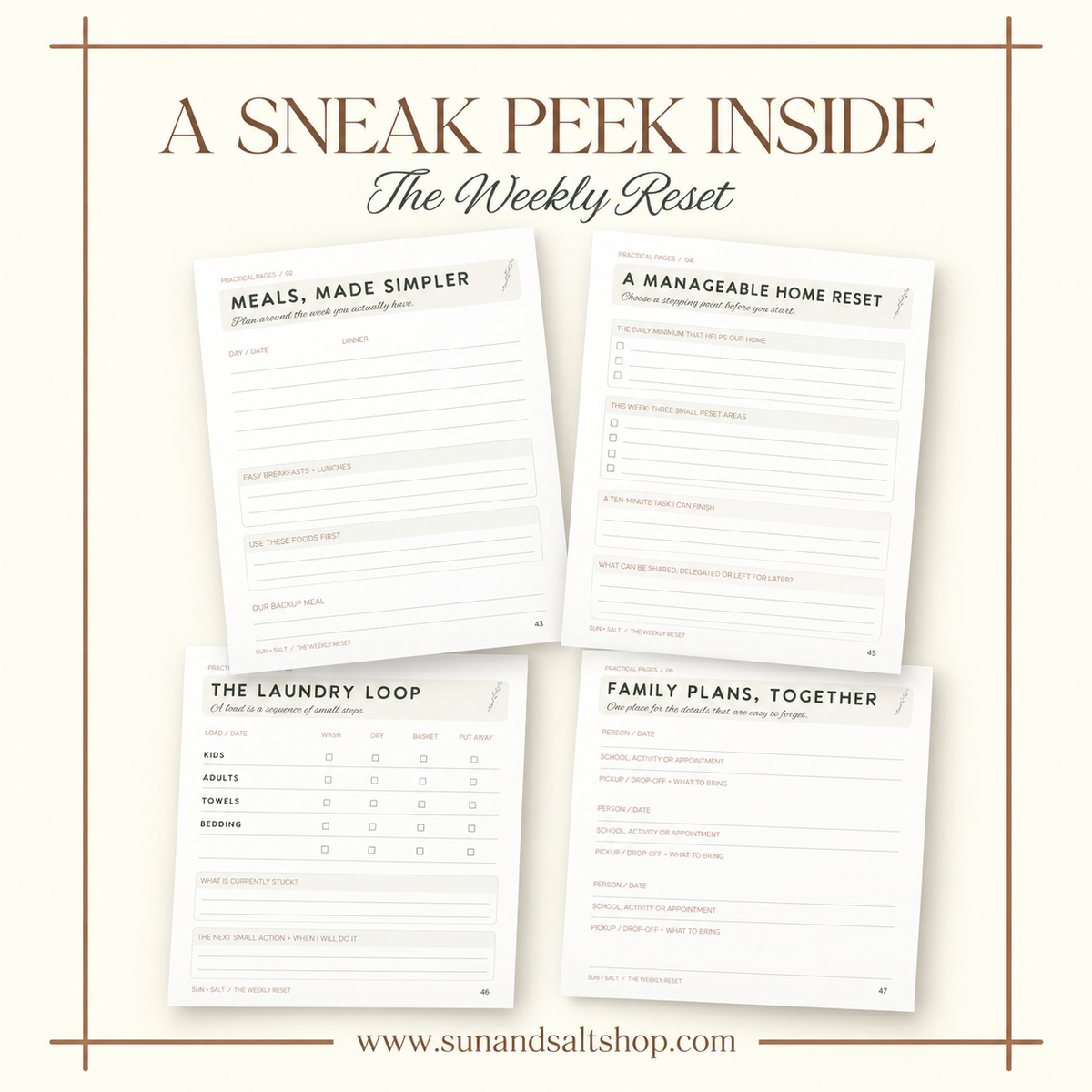Sneak peek inside The Weekly Reset printable journal
